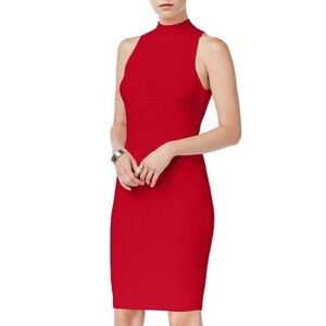 Bar III Women’s Mock-Neck Ribbed Bodycon dress chili red medium